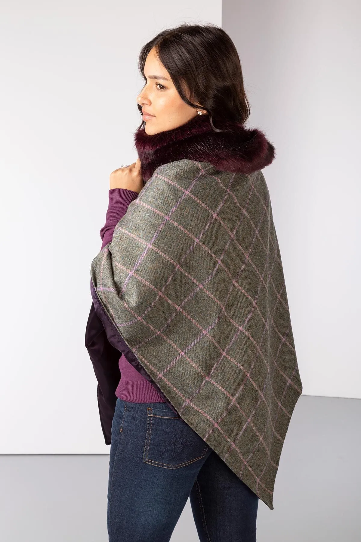 Ladies 100% Wool Tweed Poncho