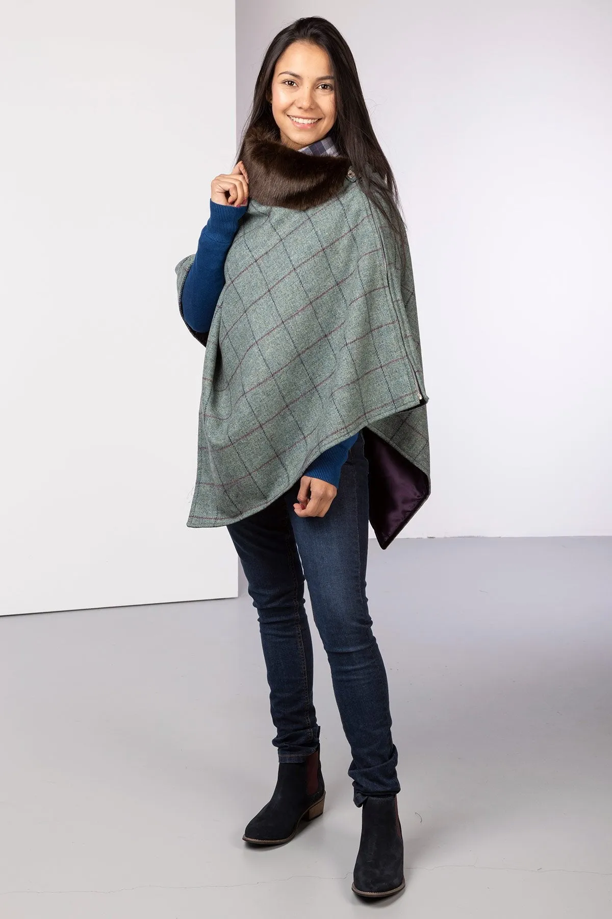 Ladies 100% Wool Tweed Poncho