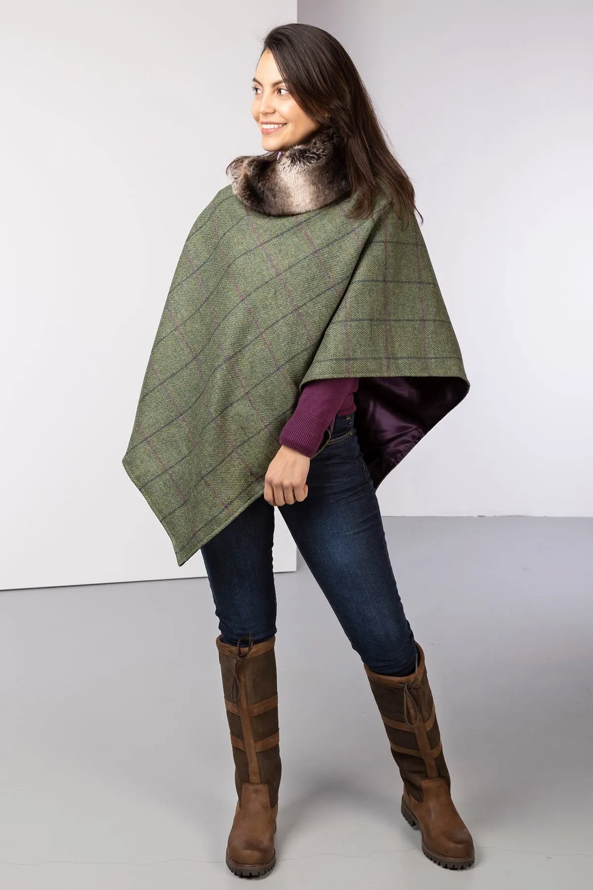 Ladies 100% Wool Tweed Poncho