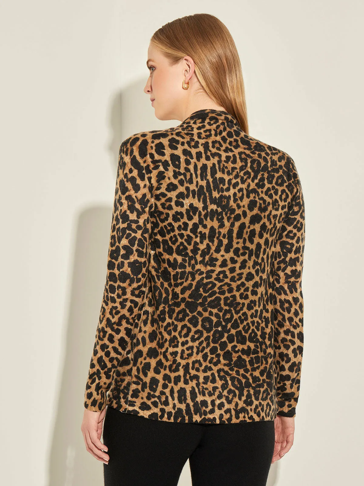 Leopard Print Open Front Cashmere Cardigan