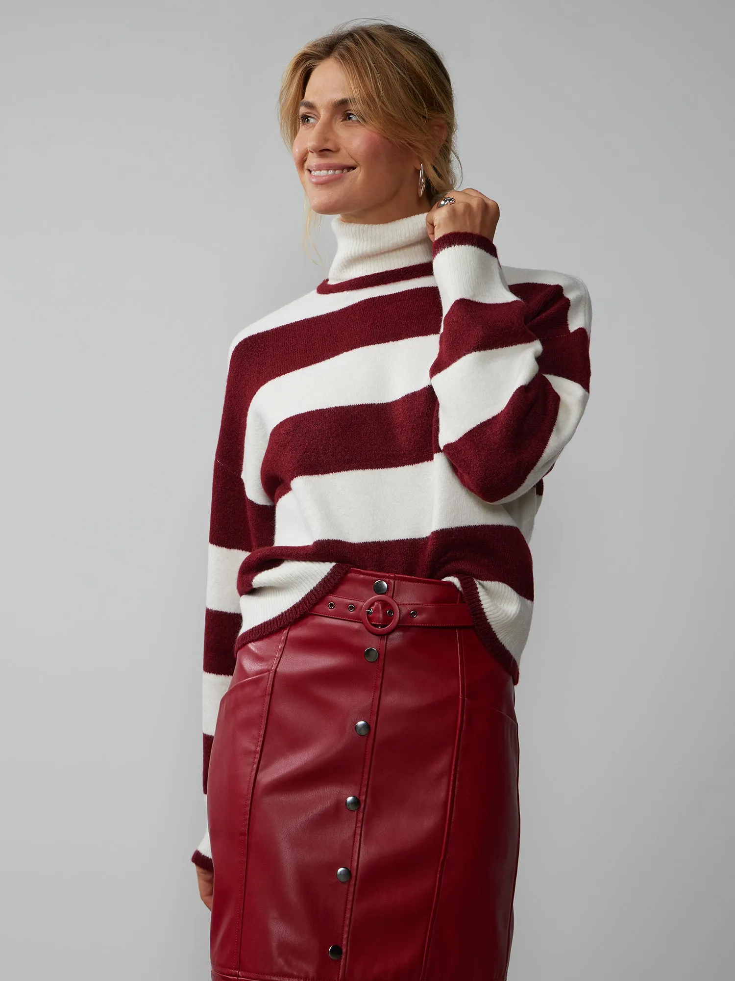 Long Sleeve Striped Turtleneck Sweater