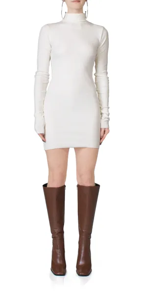 Long Sleeve Turtleneck Mini Dress Cream