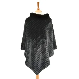 Mattice - Faux Fur Poncho with Collar - Black