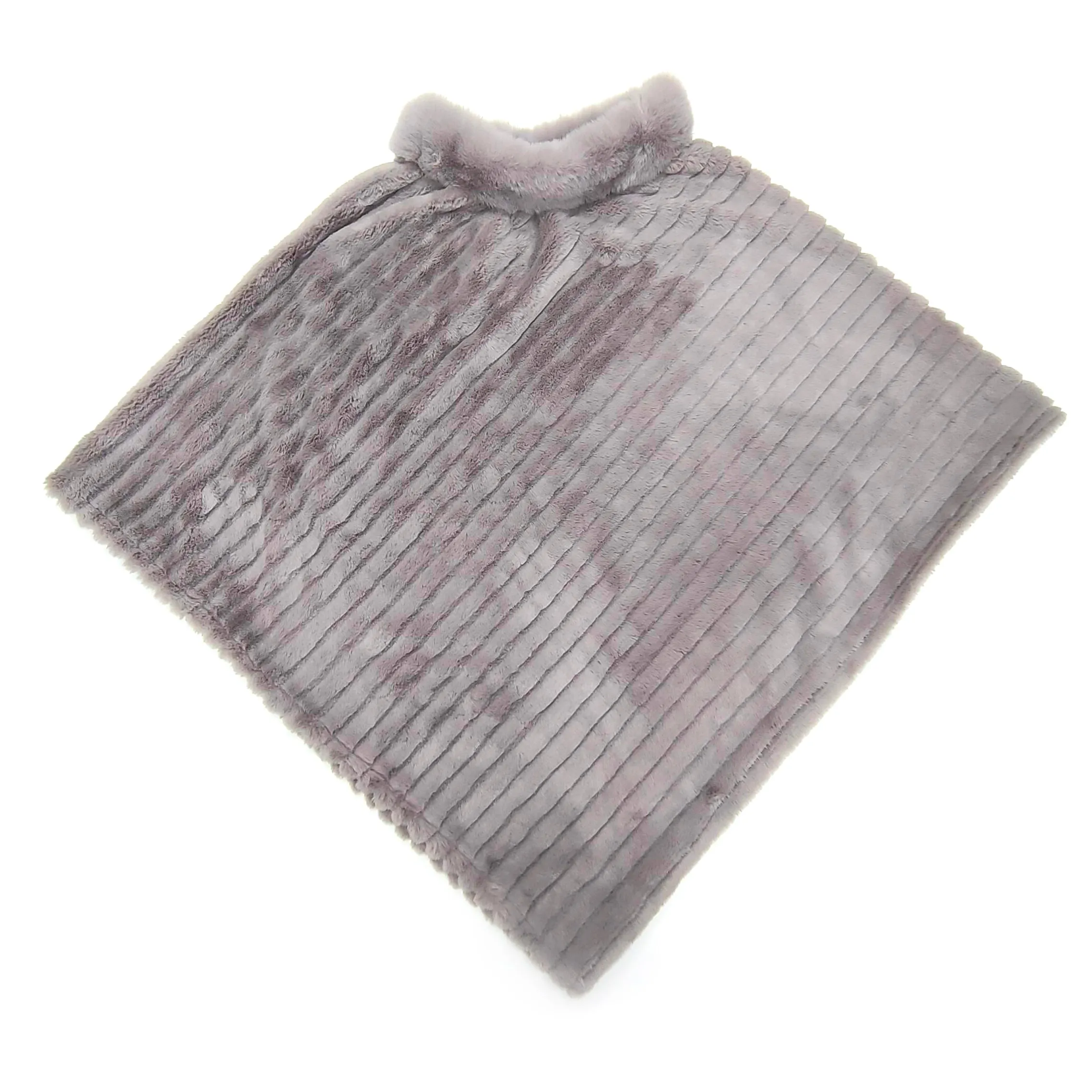 Mattice - Faux Fur Poncho with Collar - Grey