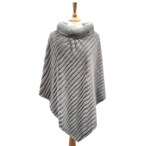 Mattice - Faux Fur Poncho with Collar - Grey