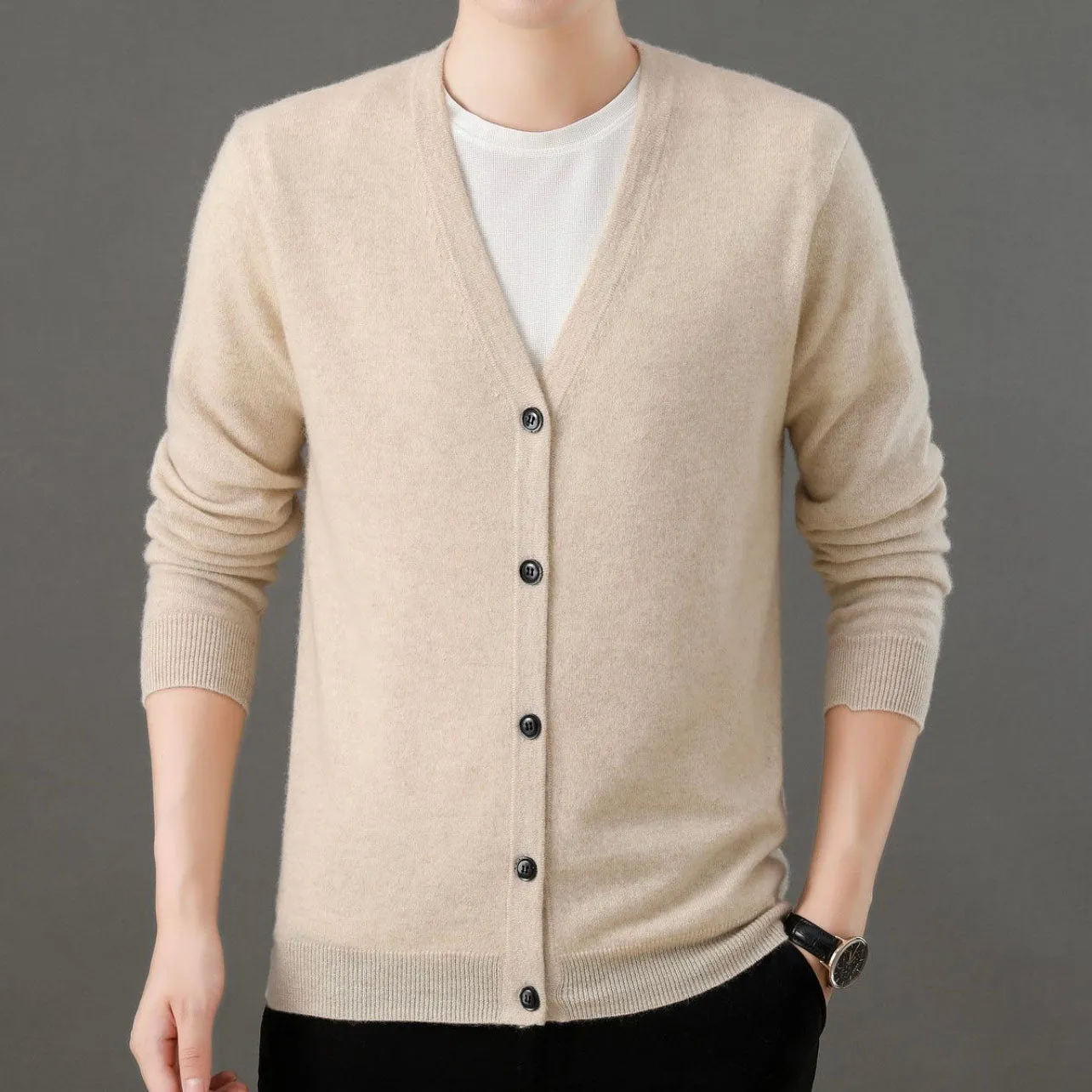 Men's 100% Mongolian Cashmere  V Neck Cardigan