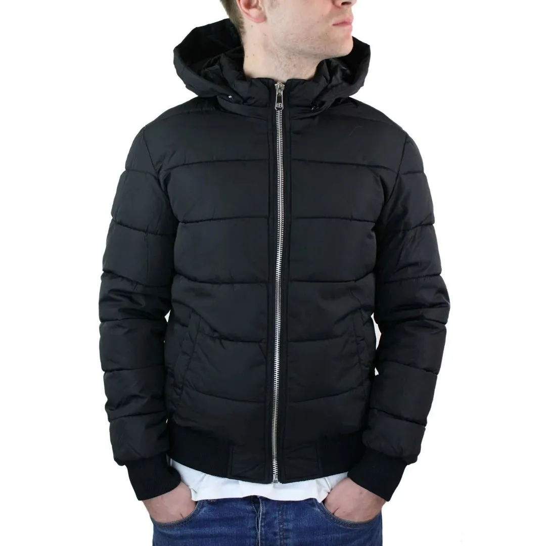 Men's Bomber Puffer Jacket Quilted Warm Winter Removable Fur Hood Pilot