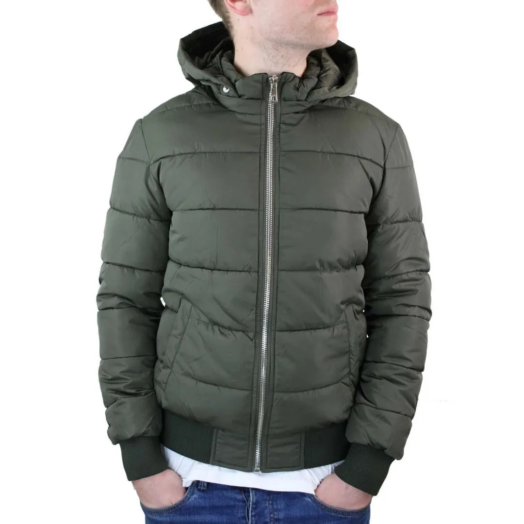 Men's Bomber Puffer Jacket Quilted Warm Winter Removable Fur Hood Pilot