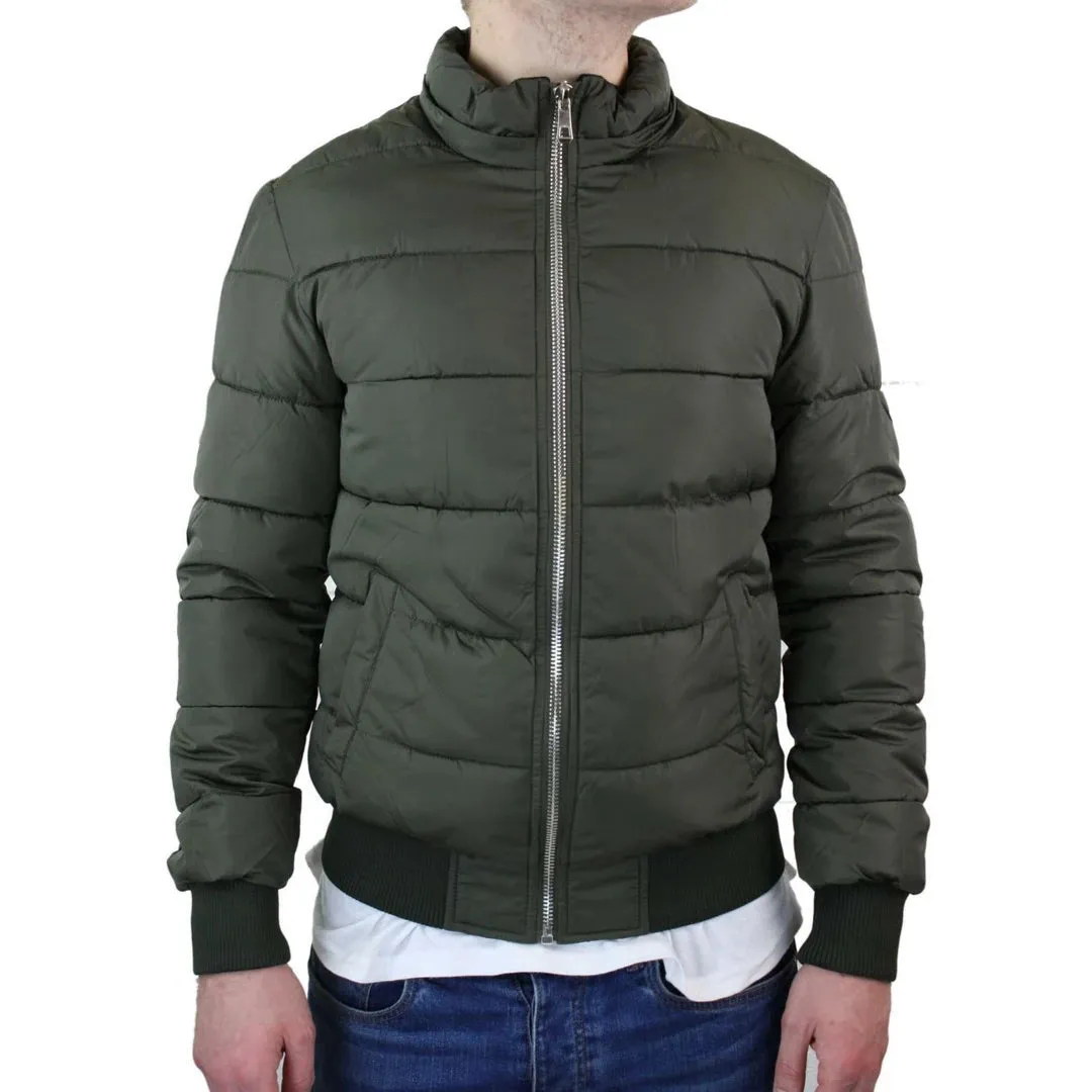 Men's Bomber Puffer Jacket Quilted Warm Winter Removable Fur Hood Pilot