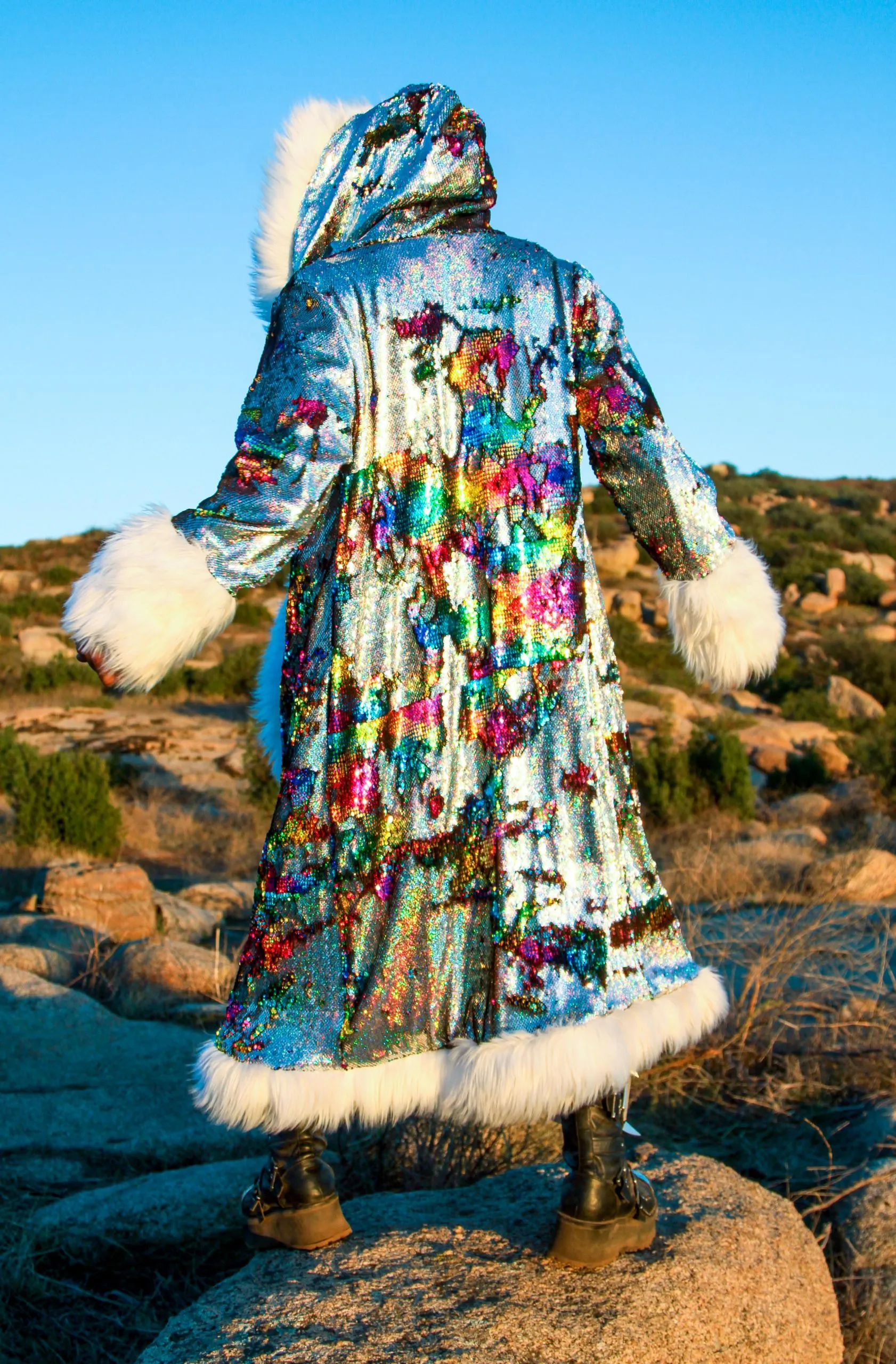 Men's Sequin King Coat in "Silver Hologram-Rainbow"