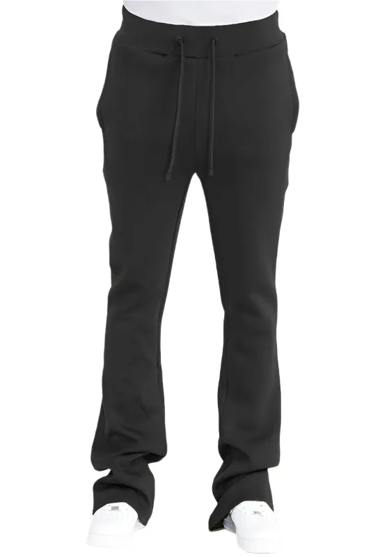 Mens Solid Fleece Flare Stacked Pants