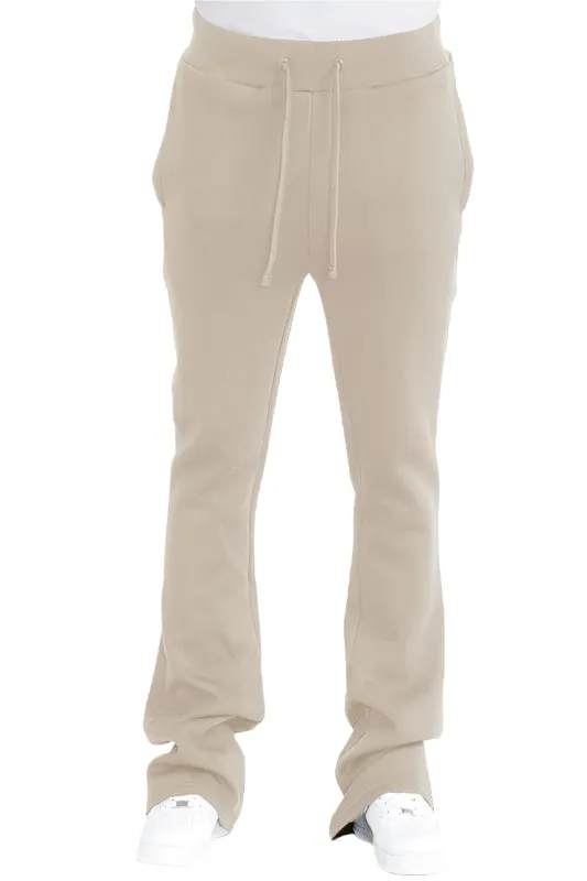 Mens Solid Fleece Flare Stacked Pants