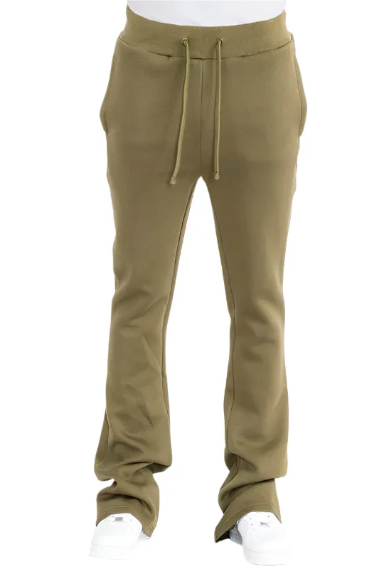 Mens Solid Fleece Flare Stacked Pants