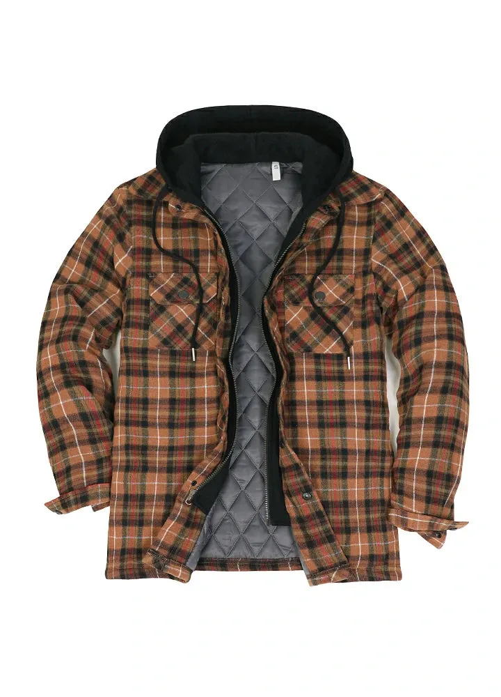 Men's Thicken Plaid Hooded Flannel Shirt Jacket with Quilted Lined