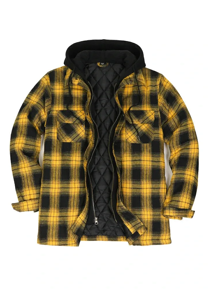 Men's Thicken Plaid Hooded Flannel Shirt Jacket with Quilted Lined