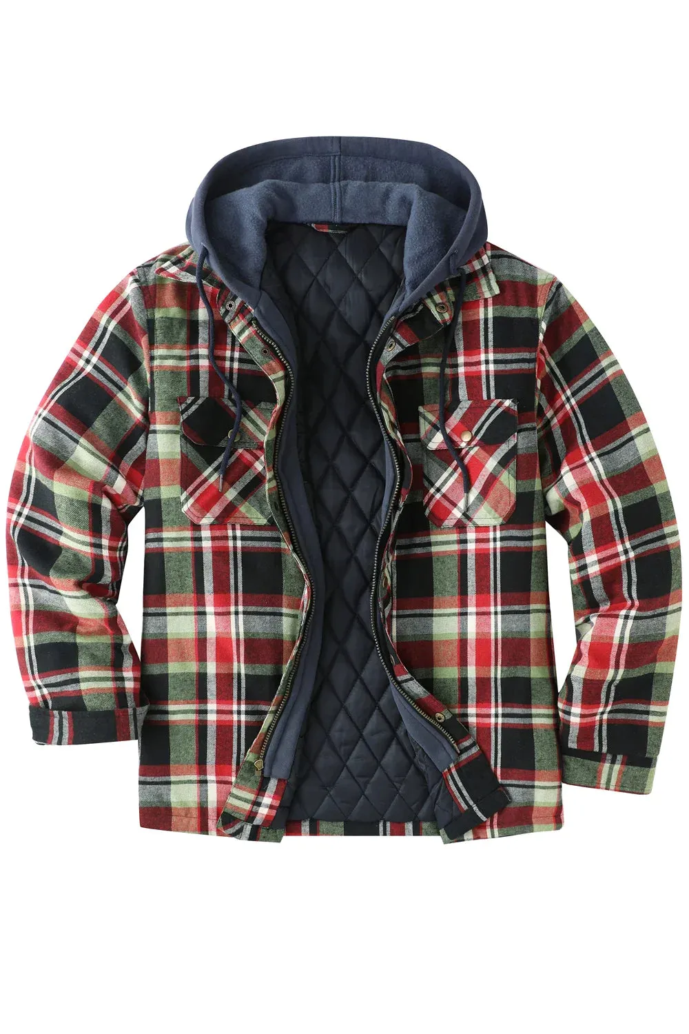 Men's Thicken Plaid Hooded Flannel Shirt Jacket with Quilted Lined