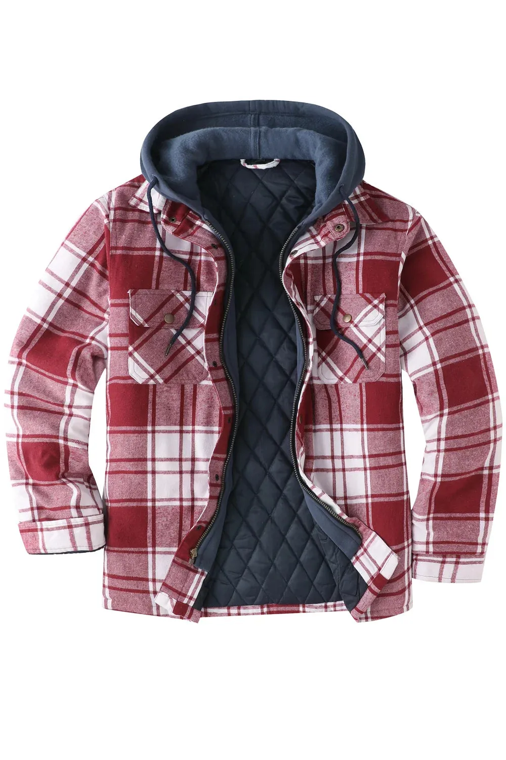 Men's Thicken Plaid Hooded Flannel Shirt Jacket with Quilted Lined