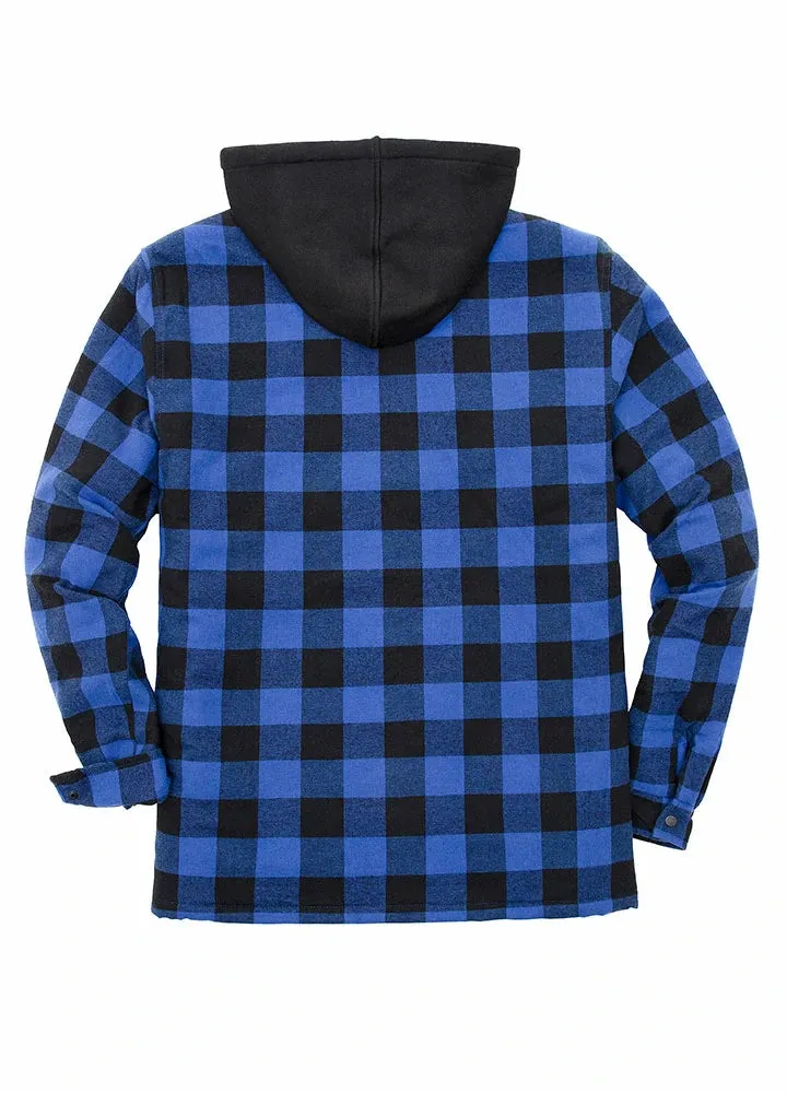 Men's Thicken Plaid Hooded Flannel Shirt Jacket with Quilted Lined