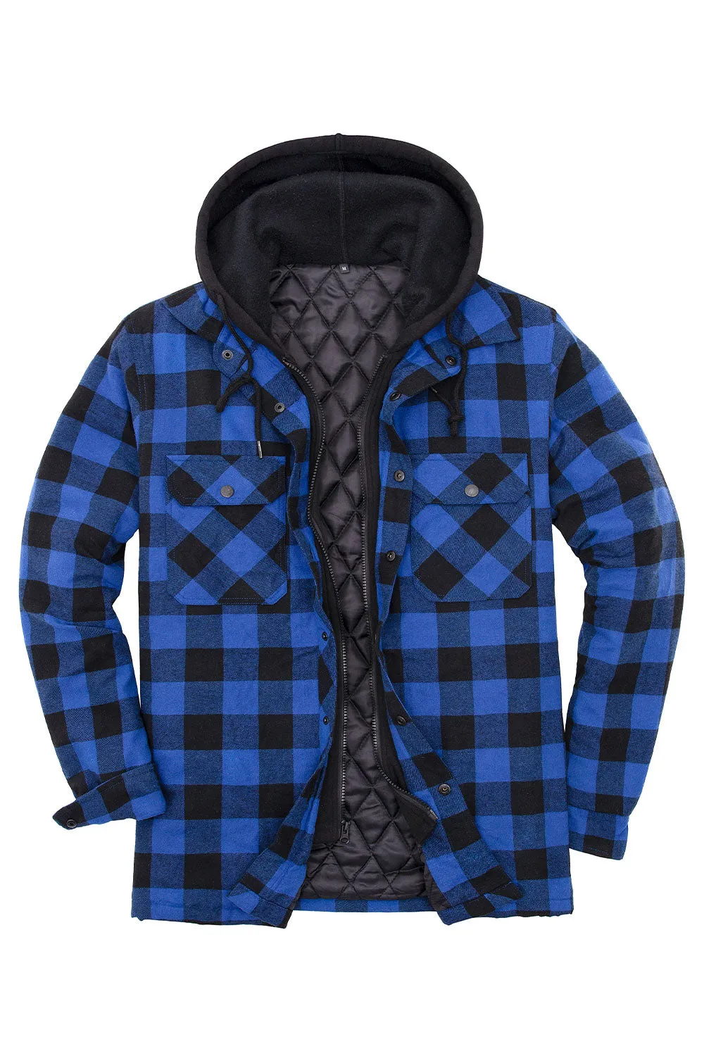 Men's Thicken Plaid Hooded Flannel Shirt Jacket with Quilted Lined