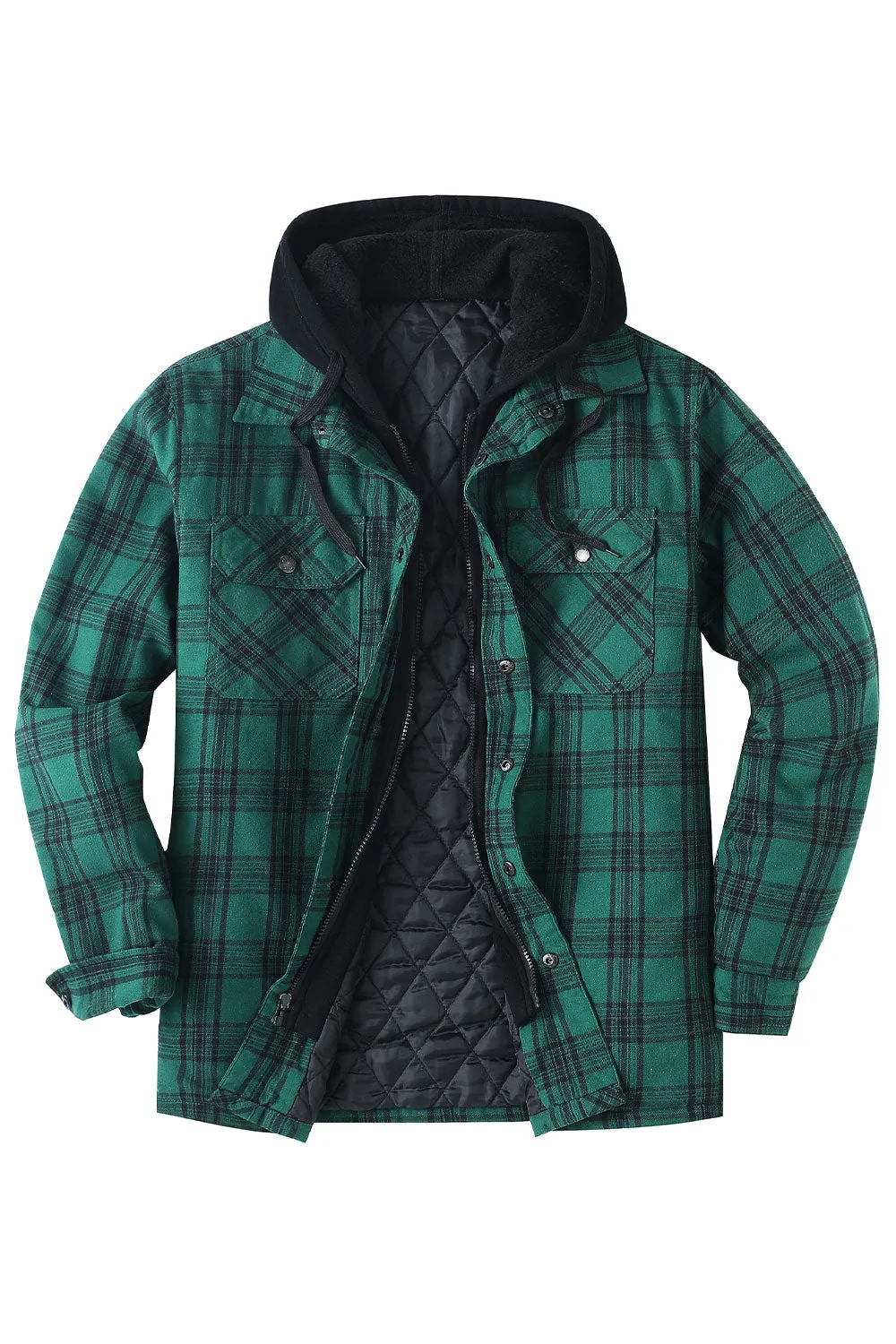 Men's Thicken Plaid Hooded Flannel Shirt Jacket with Quilted Lined