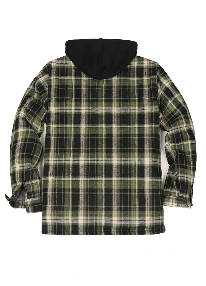 Men's Thicken Plaid Hooded Flannel Shirt Jacket with Quilted Lined