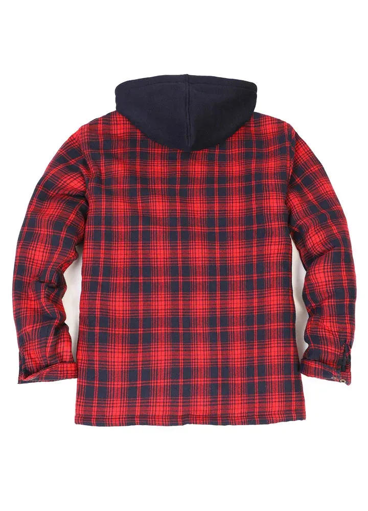 Men's Thicken Plaid Hooded Flannel Shirt Jacket with Quilted Lined