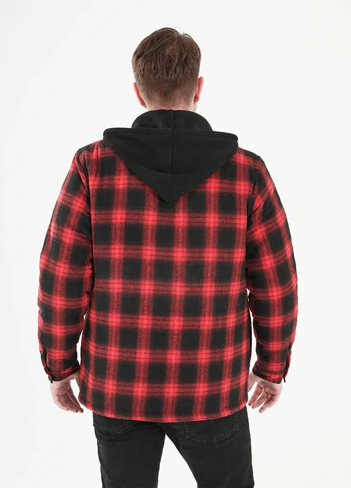 Men's Thicken Plaid Hooded Flannel Shirt Jacket with Quilted Lined