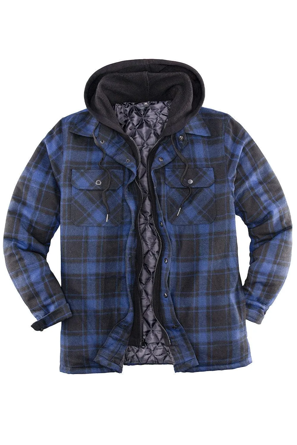 Men's Thicken Plaid Hooded Flannel Shirt Jacket with Quilted Lined