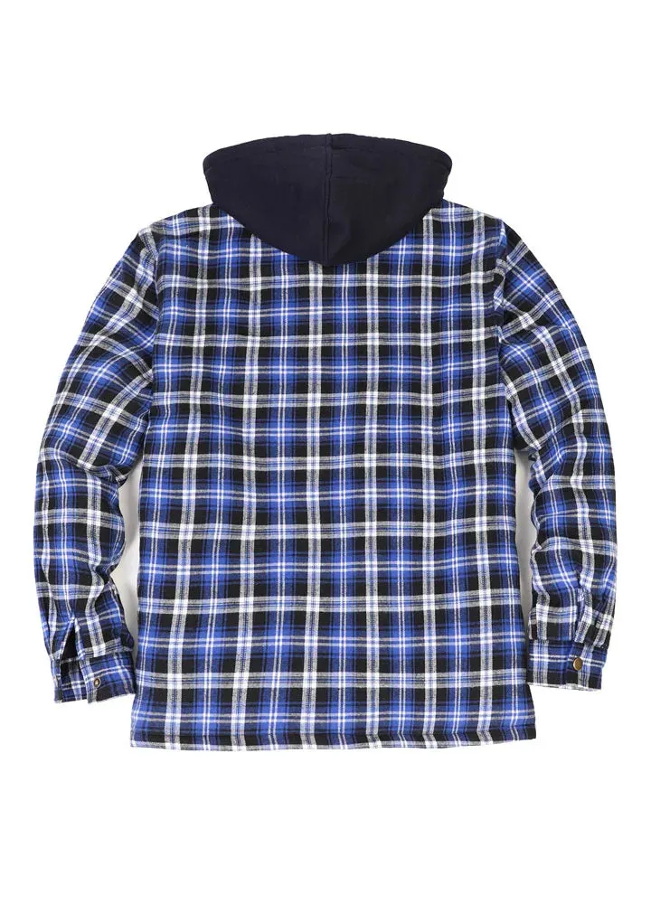 Men's Thicken Plaid Hooded Flannel Shirt Jacket with Quilted Lined