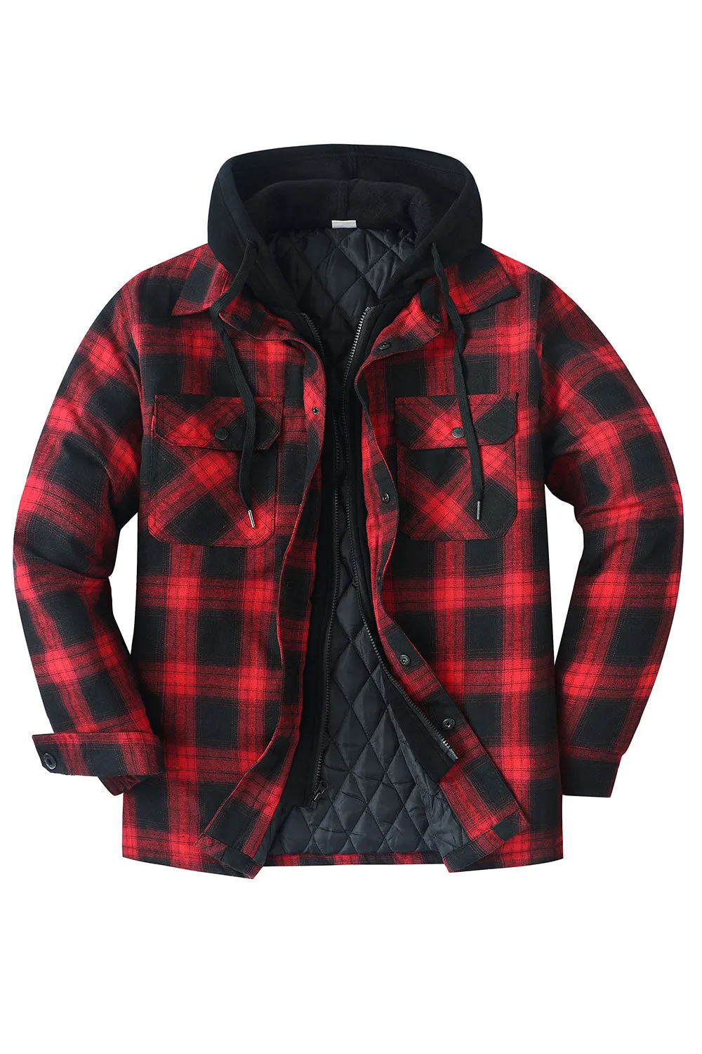 Men's Thicken Plaid Hooded Flannel Shirt Jacket with Quilted Lined