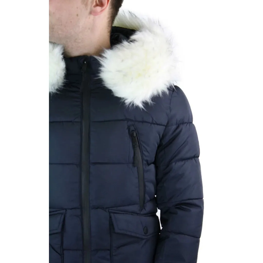 Men's Zip Hooded Fur Jacket Coat Puffer Quilted Warm Winter