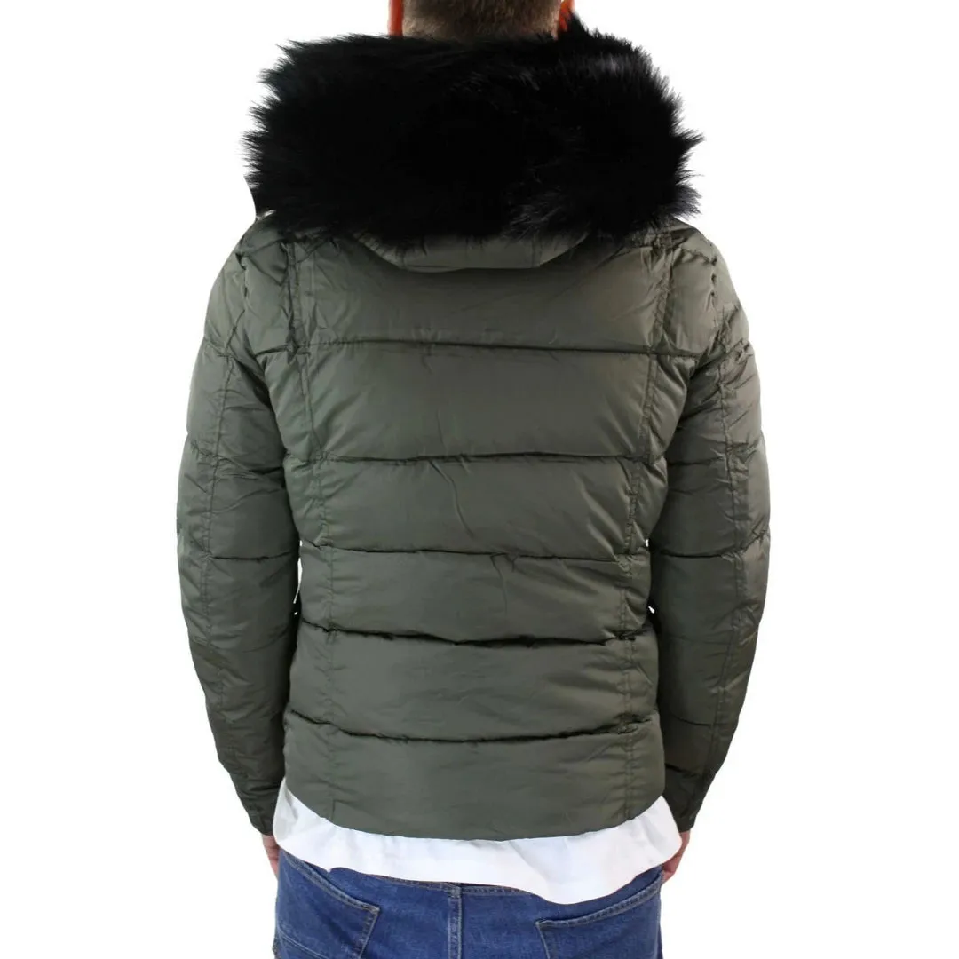 Men's Zip Hooded Fur Jacket Coat Puffer Quilted Warm Winter