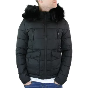 Men's Zip Hooded Fur Jacket Coat Puffer Quilted Warm Winter