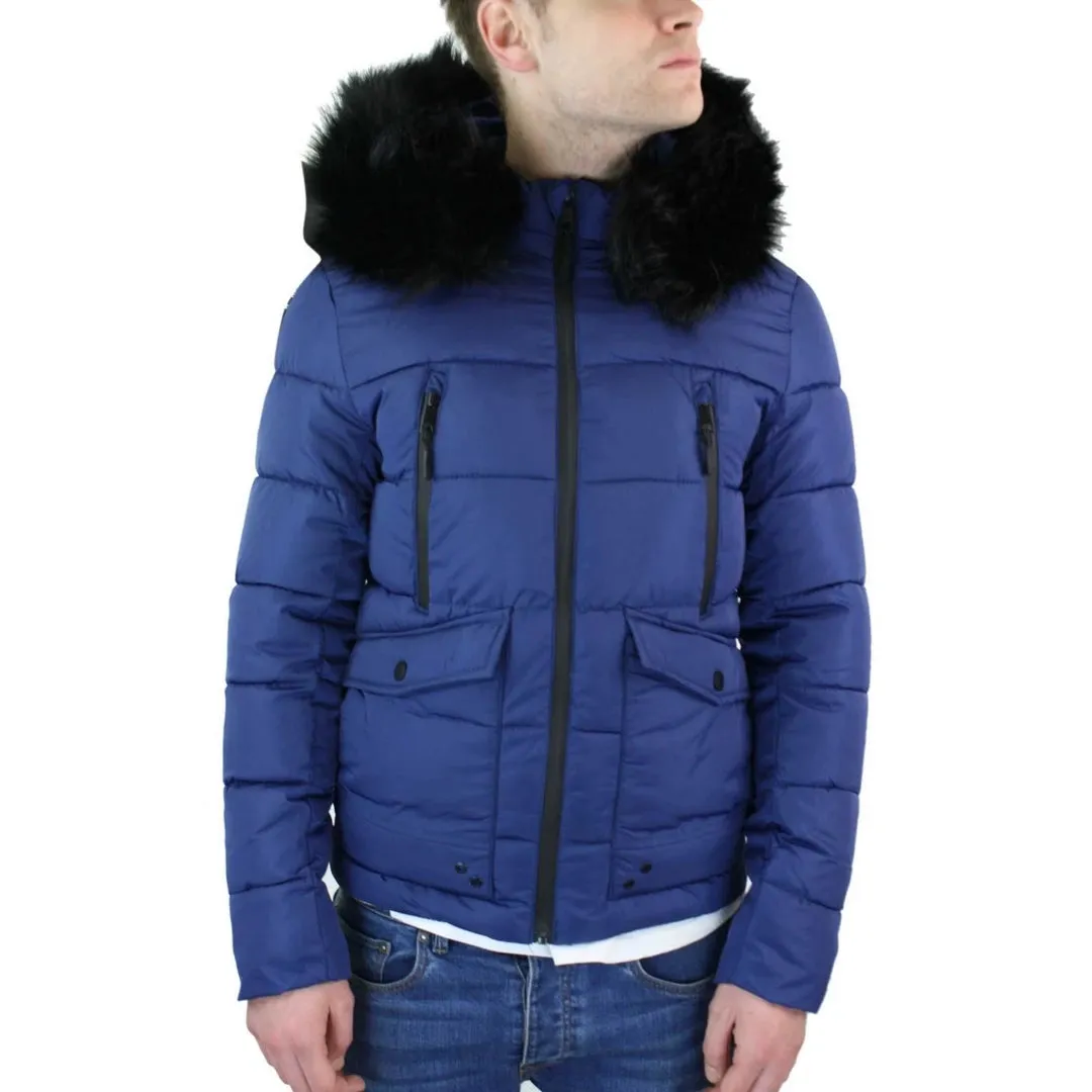 Men's Zip Hooded Fur Jacket Coat Puffer Quilted Warm Winter