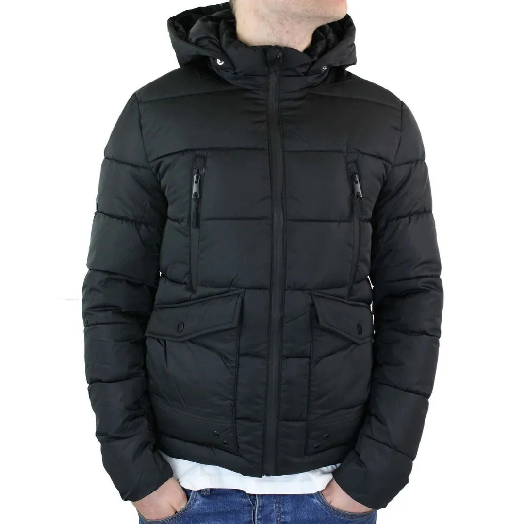 Men's Zip Hooded Fur Jacket Coat Puffer Quilted Warm Winter