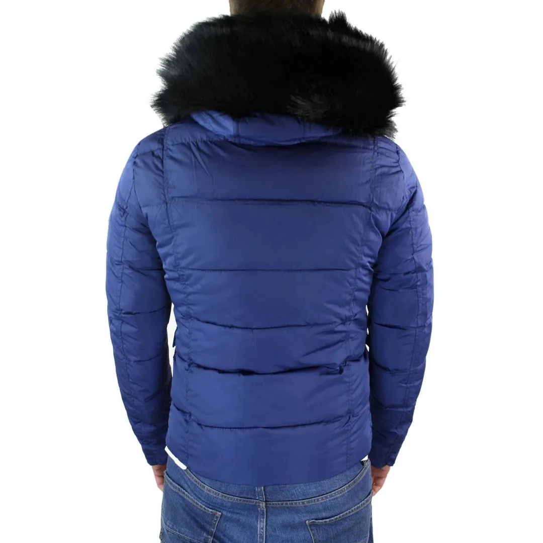 Men's Zip Hooded Fur Jacket Coat Puffer Quilted Warm Winter