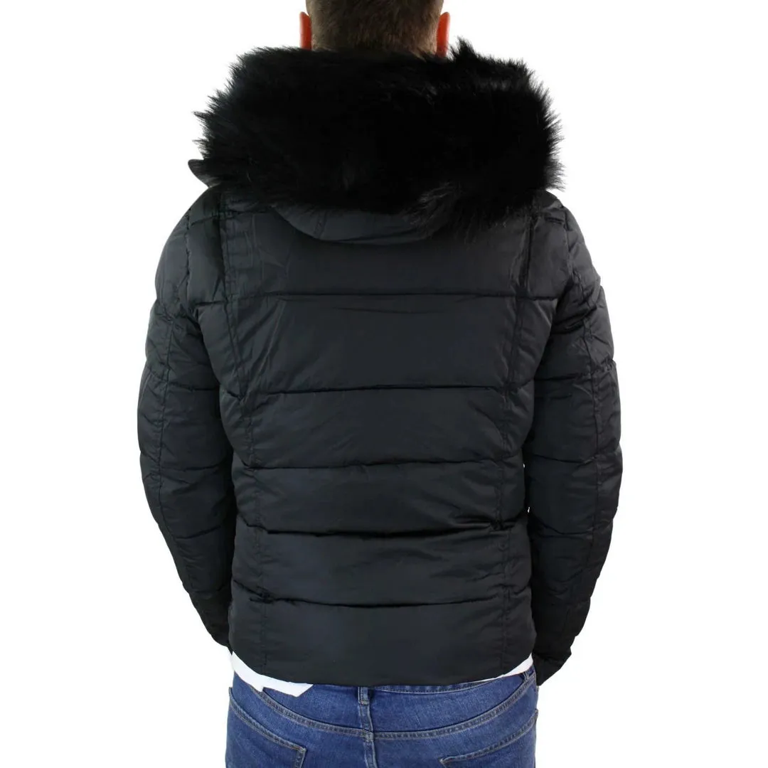 Men's Zip Hooded Fur Jacket Coat Puffer Quilted Warm Winter