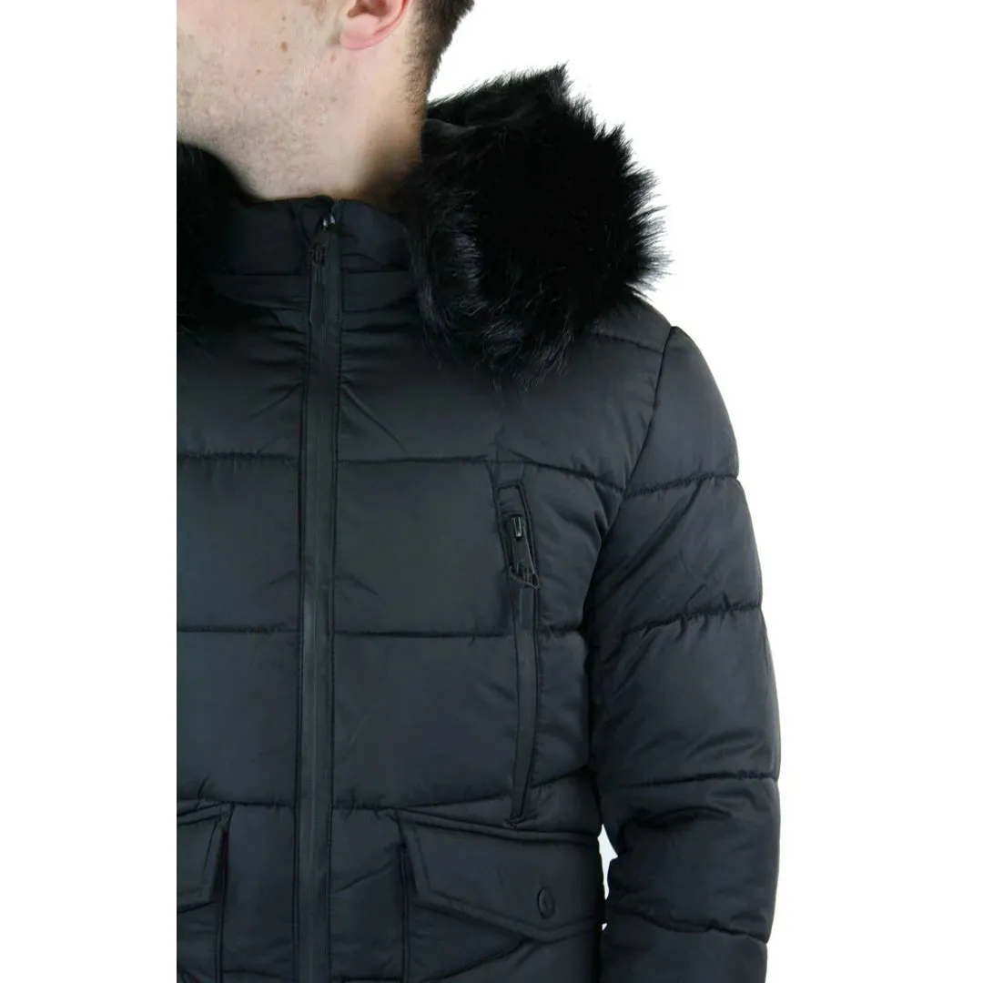 Men's Zip Hooded Fur Jacket Coat Puffer Quilted Warm Winter