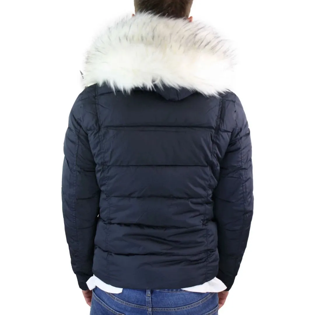 Men's Zip Hooded Fur Jacket Coat Puffer Quilted Warm Winter