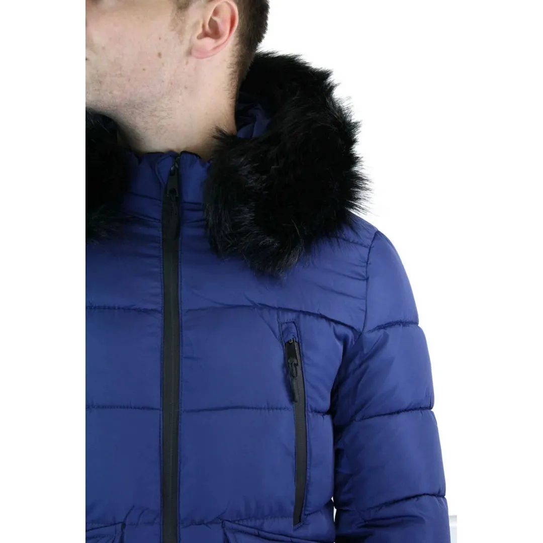 Men's Zip Hooded Fur Jacket Coat Puffer Quilted Warm Winter