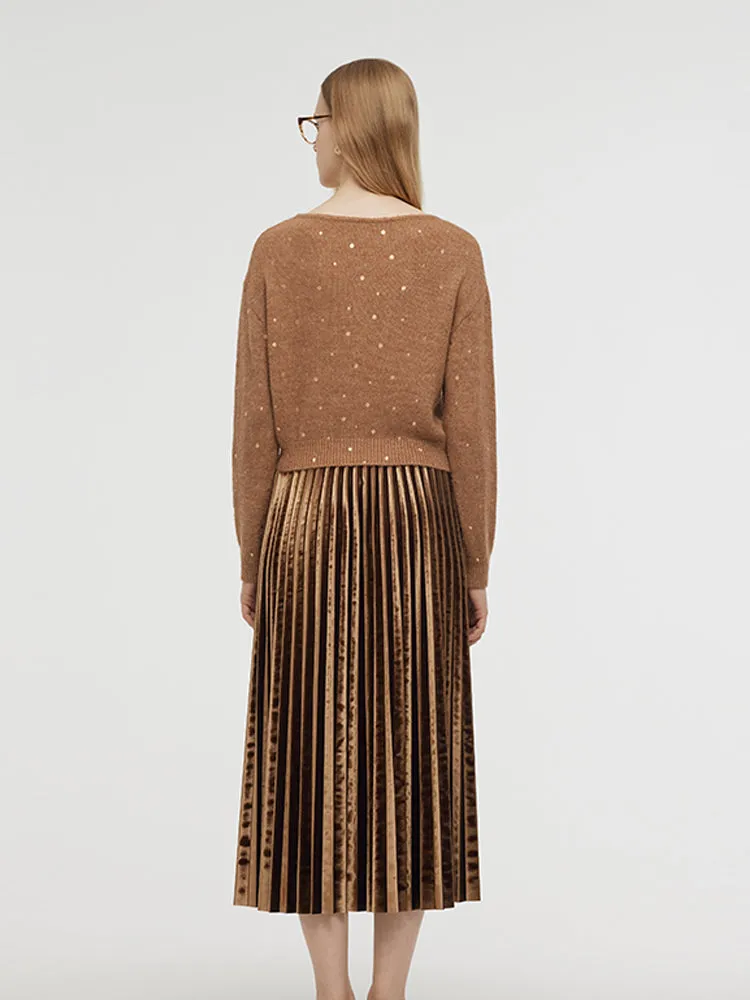 Mohair Blend Knit Top And Pleated Skirt Two-Piece Set