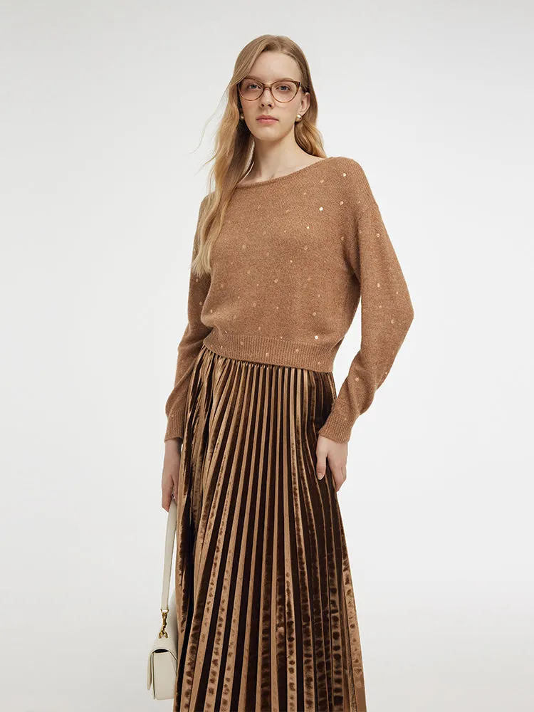 Mohair Blend Knit Top And Pleated Skirt Two-Piece Set