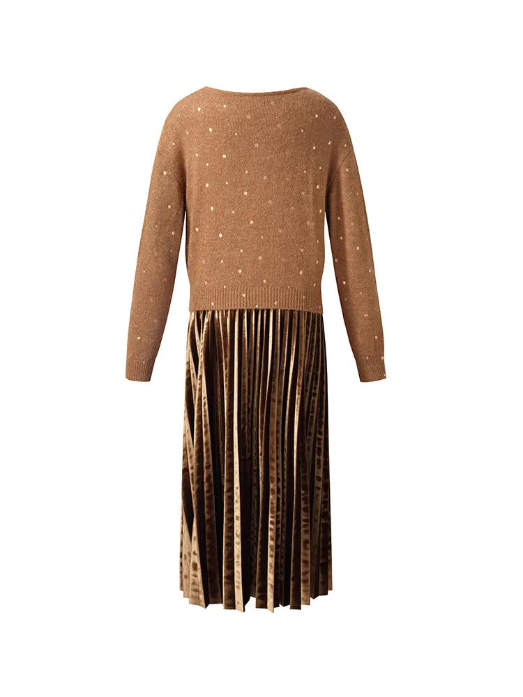 Mohair Blend Knit Top And Pleated Skirt Two-Piece Set