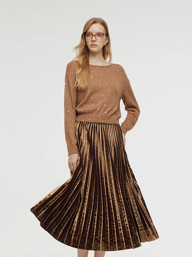 Mohair Blend Knit Top And Pleated Skirt Two-Piece Set