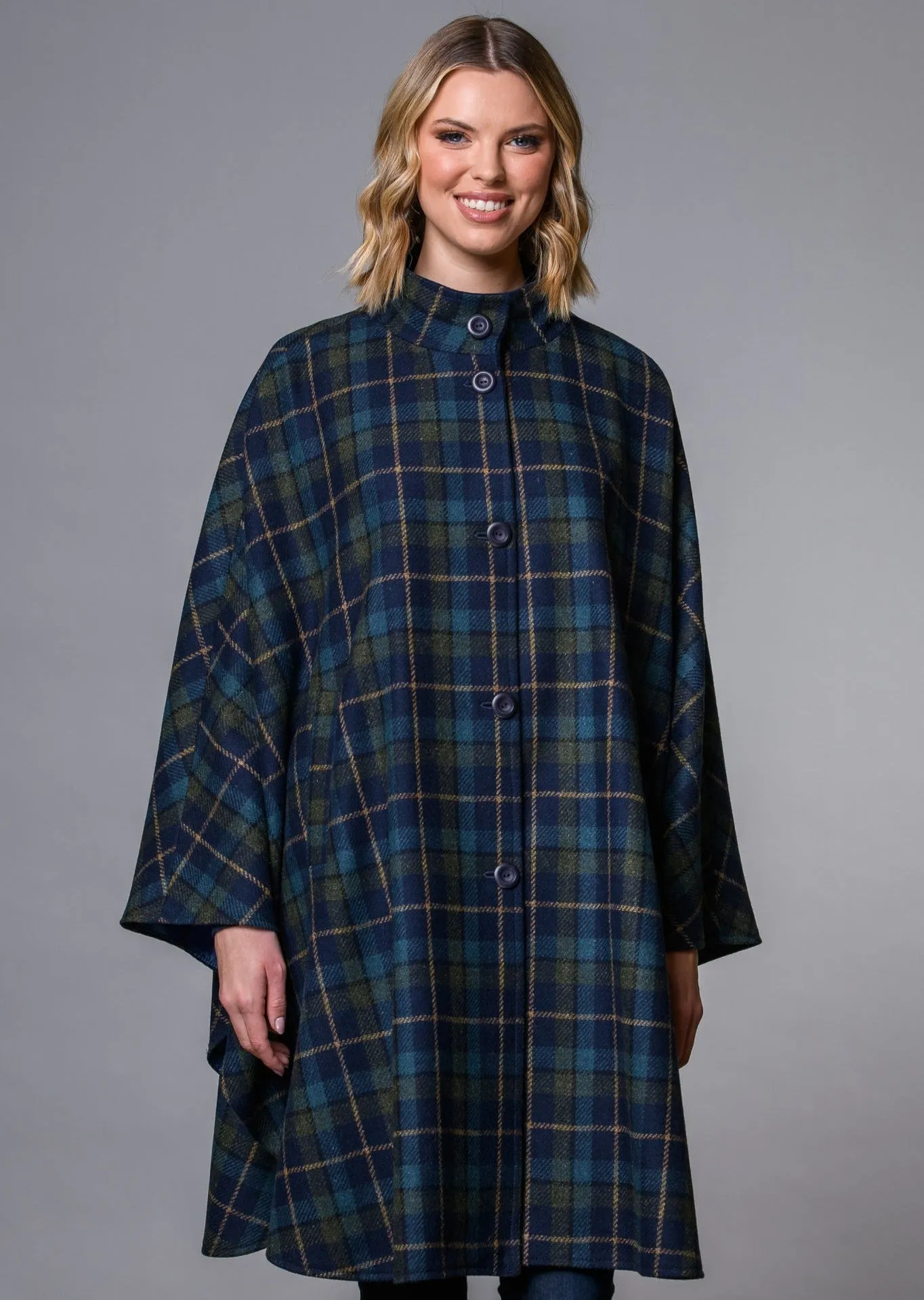 Mucros Dunloe Cape | Navy Green Check