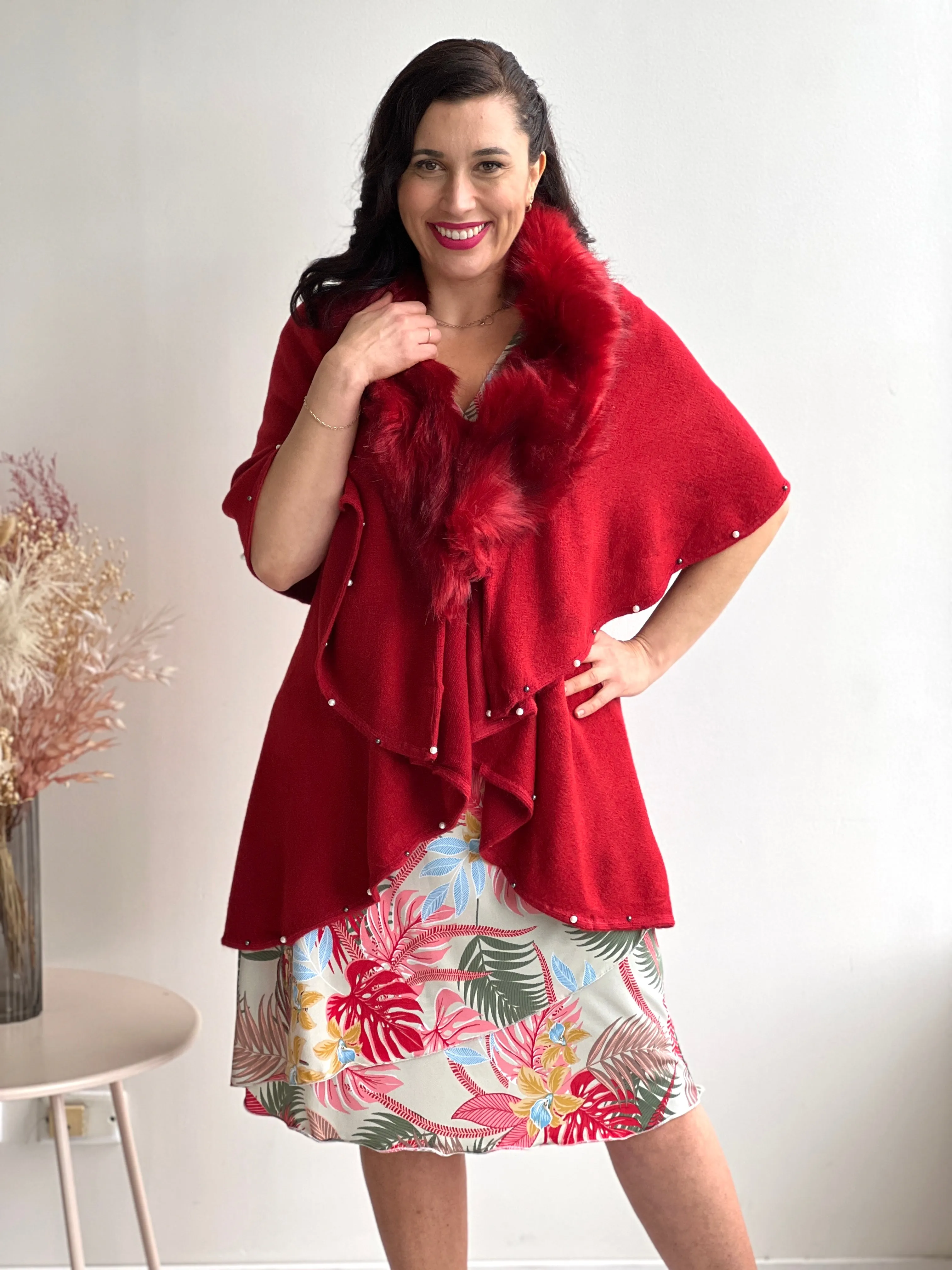 Omnia Red Shawl Cardigan