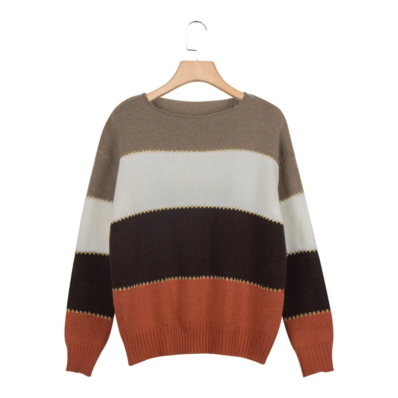 Oversized Comfy Cute Striped Fall Pullover Sweaters For women