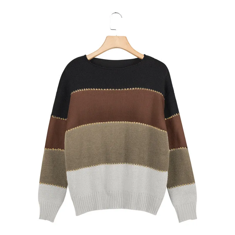 Oversized Comfy Cute Striped Fall Pullover Sweaters For women