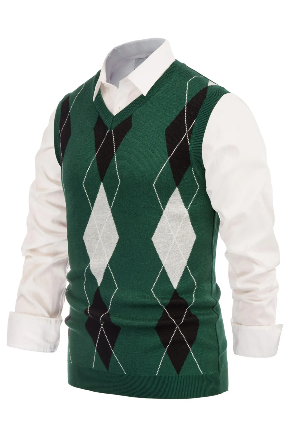 Pj Paul Jones Men's Soft Argyle Sweater Vest Slim Fit V-Neck Knitted Pullover Vest