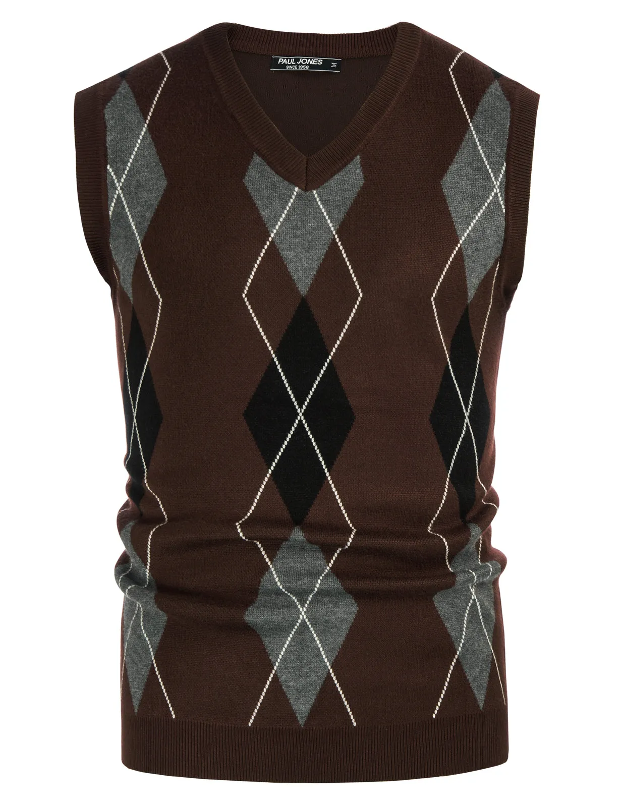 Pj Paul Jones Men's Soft Argyle Sweater Vest Slim Fit V-Neck Knitted Pullover Vest